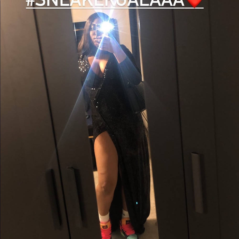 Black sequins dress from fashion nova.